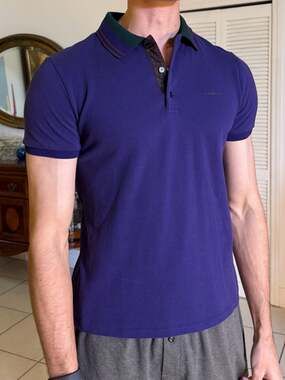 Burberry London Purple Cotton Pique Contrast Collar Detail Polo Shirt Size L